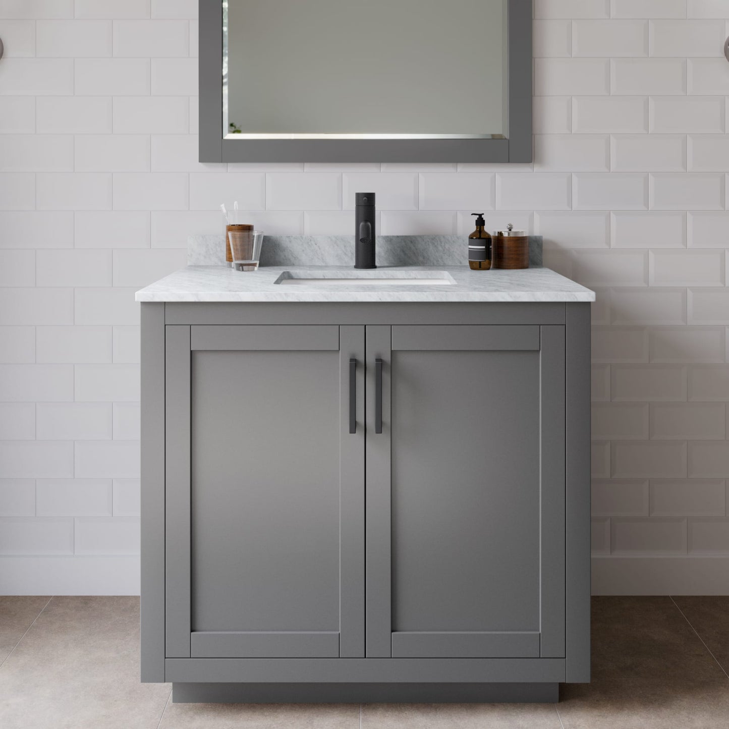 Miranda Bathroom Vanity with Countertop 36 inch Single Sink Single hole Faucet Setup