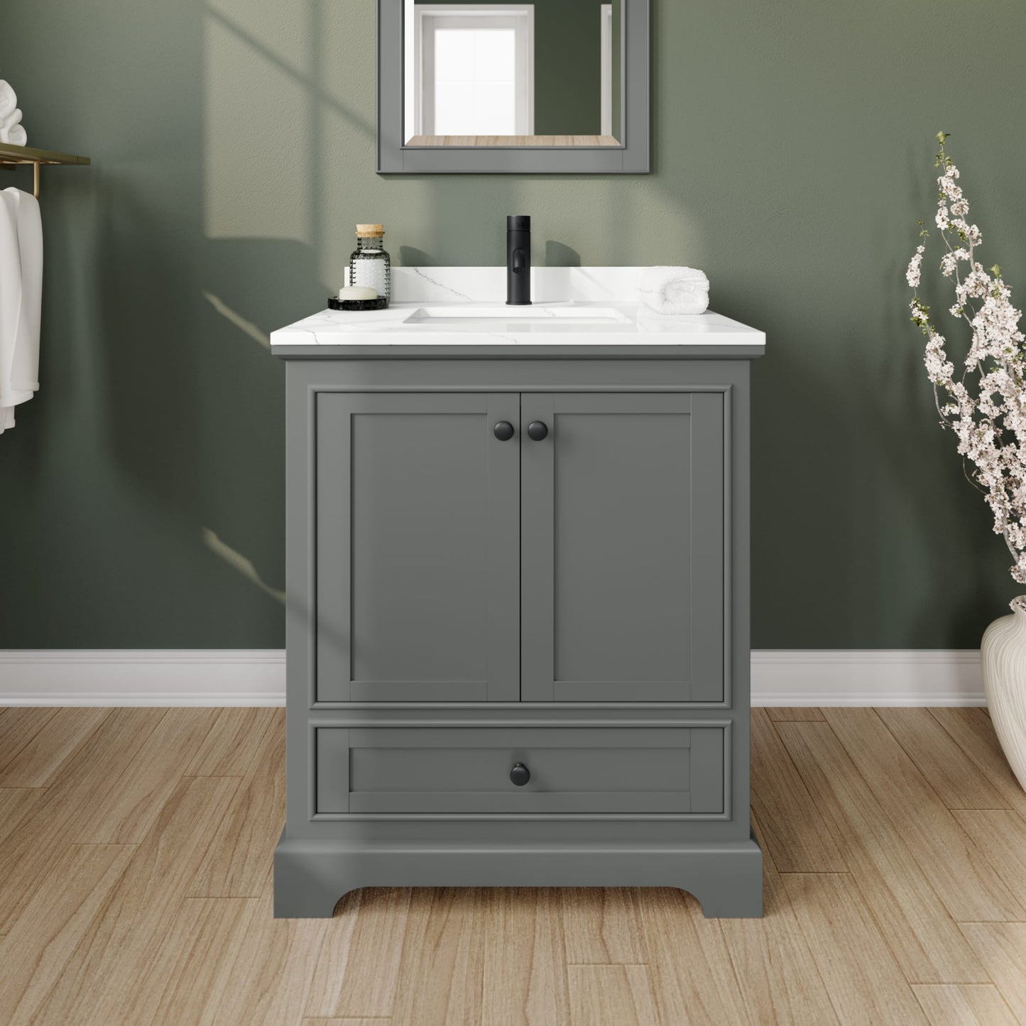 Deborah Bathroom Vanity with Countertop 30 inch Single Sink Single hole Faucet Setup