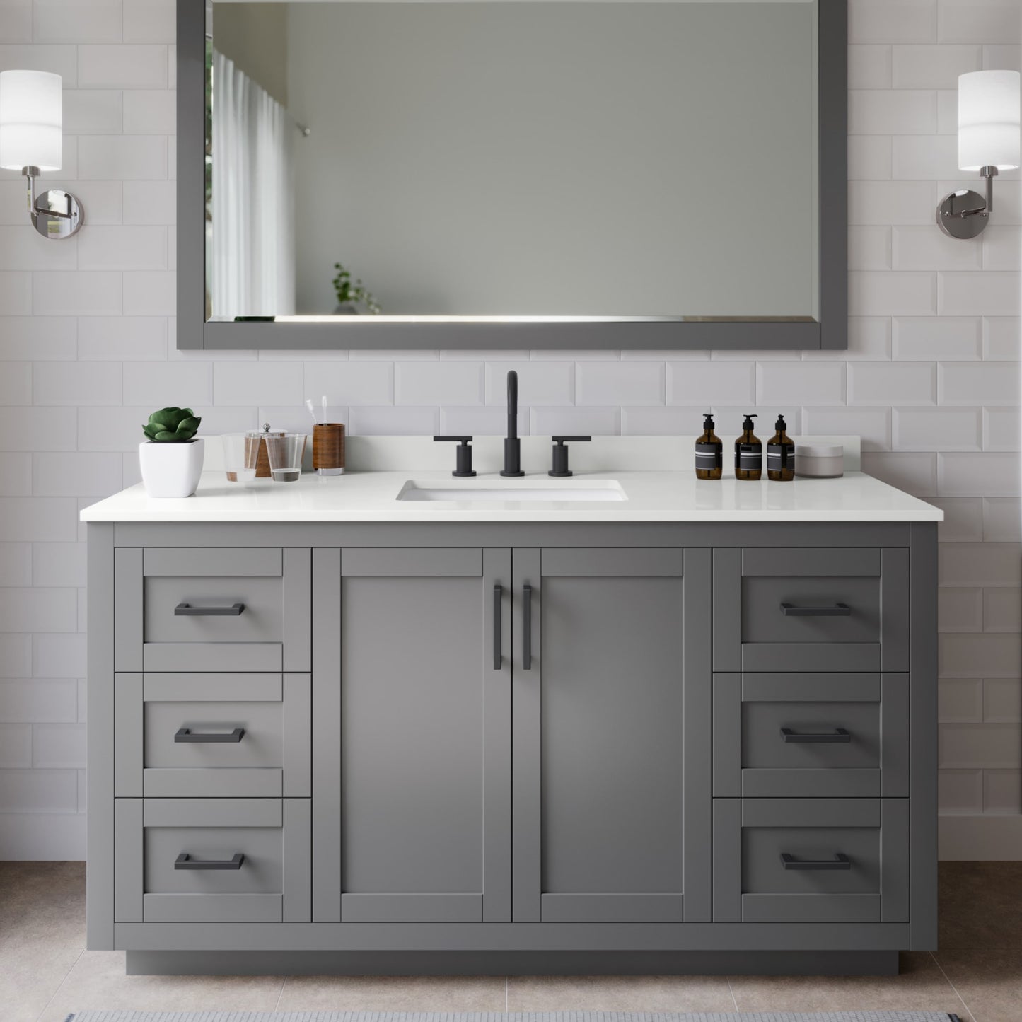 Miranda Bathroom Vanity with Countertop 60 inch Single Sink 3-hole Faucet Setup