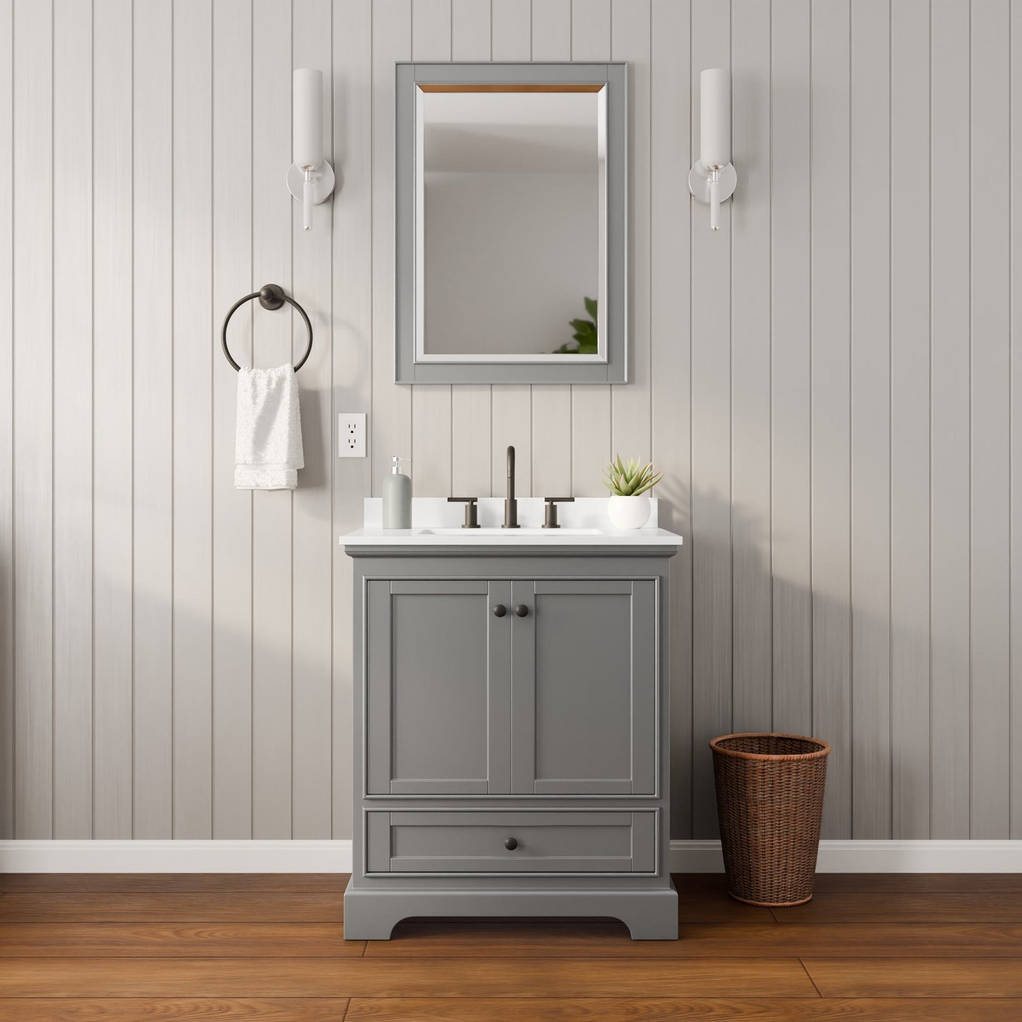 Deborah Bathroom Vanity with Countertop 30 inch Single Sink 3-hole Faucet Setup