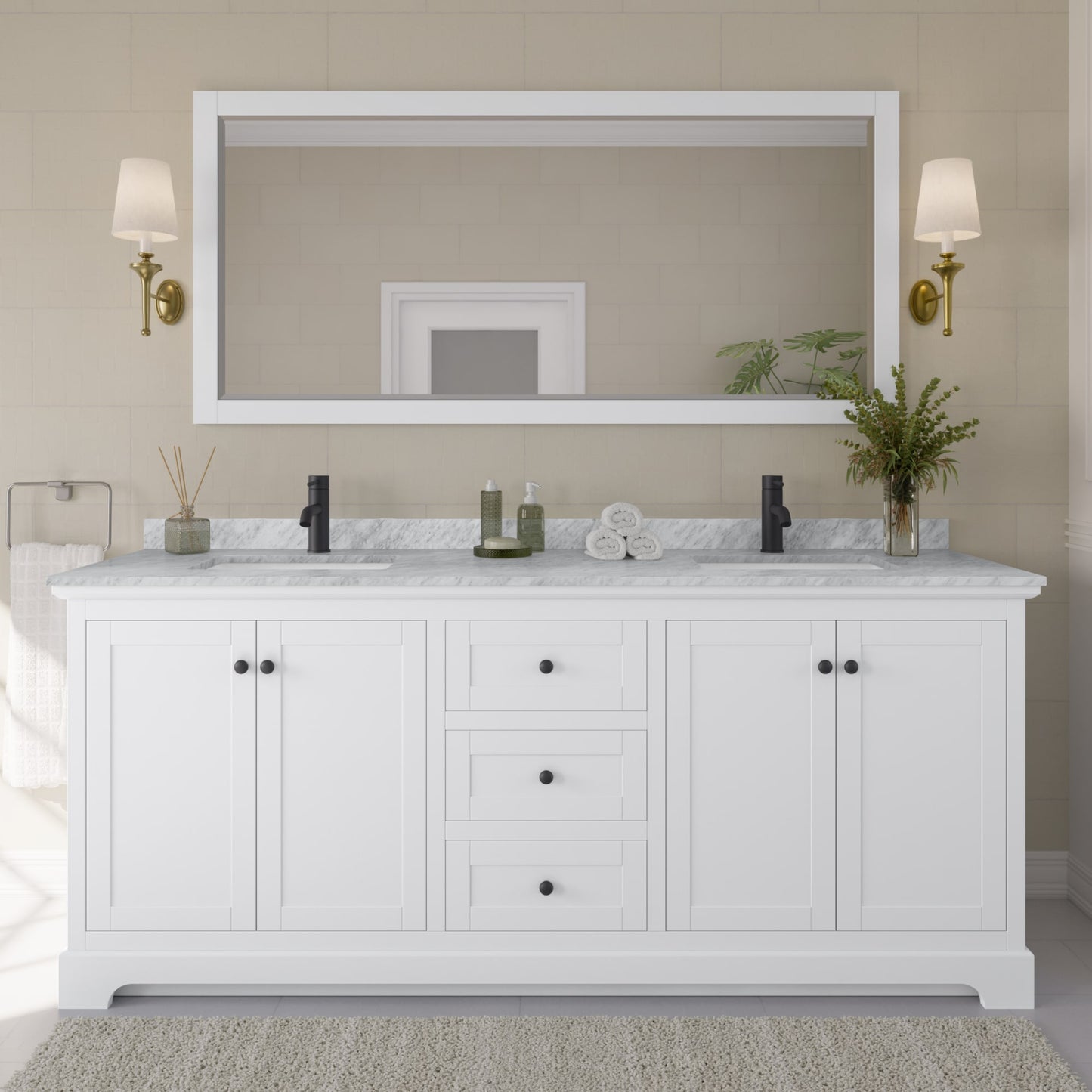 Avery Bathroom Vanity with Countertop 80 inch Double Sink Single hole Faucet Setup