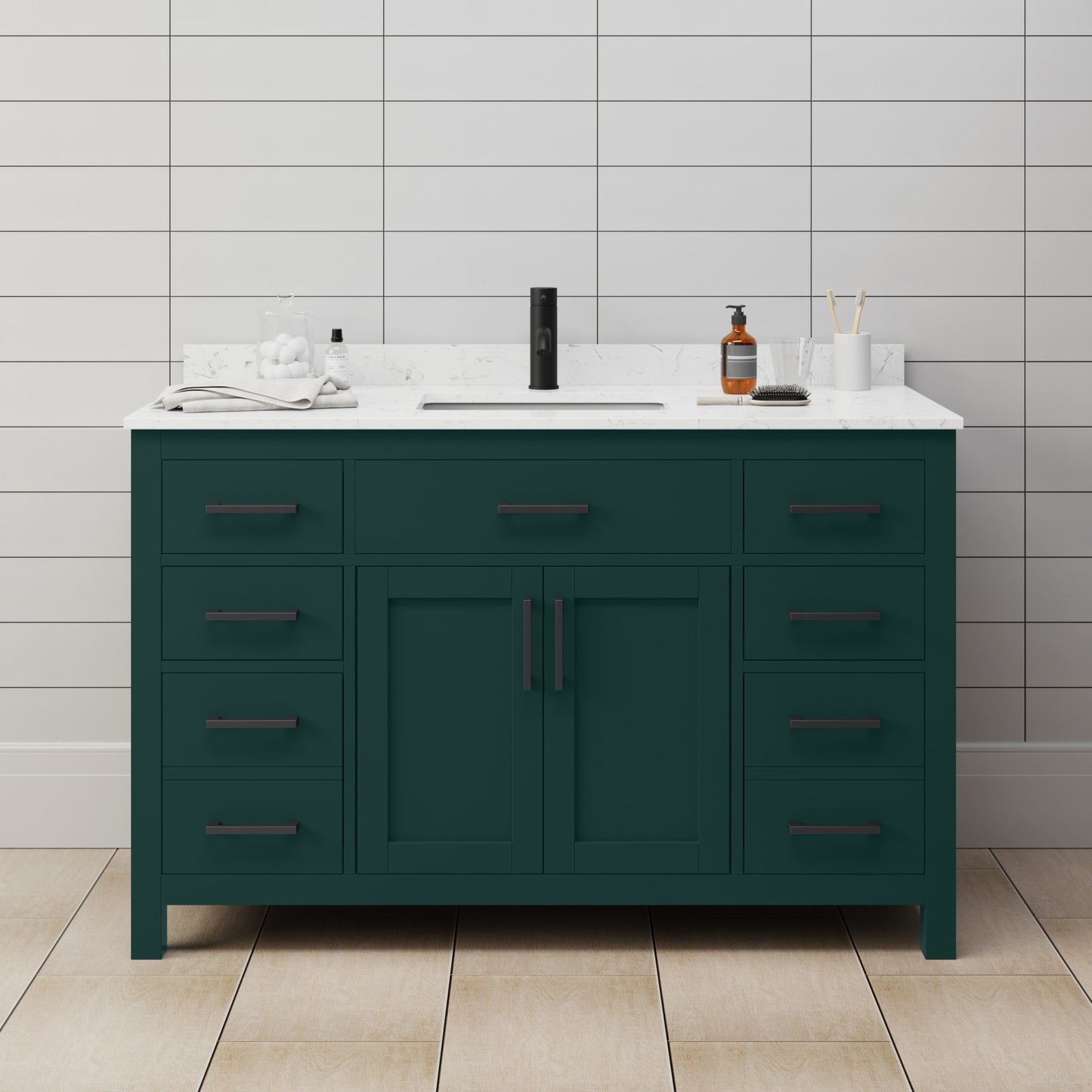 Beckett Bathroom Vanity with Countertop 54 inch Single Sink Single hole Faucet Setup