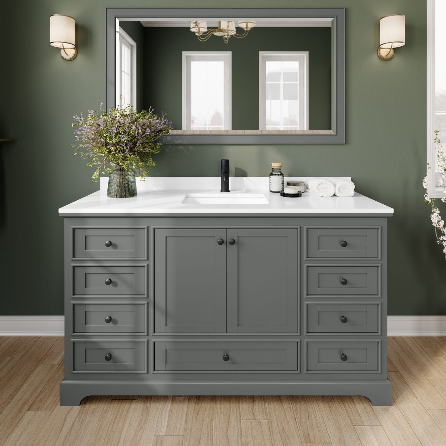 Deborah Bathroom Vanity with Countertop 60 inch Single Sink 3-hole Faucet Setup