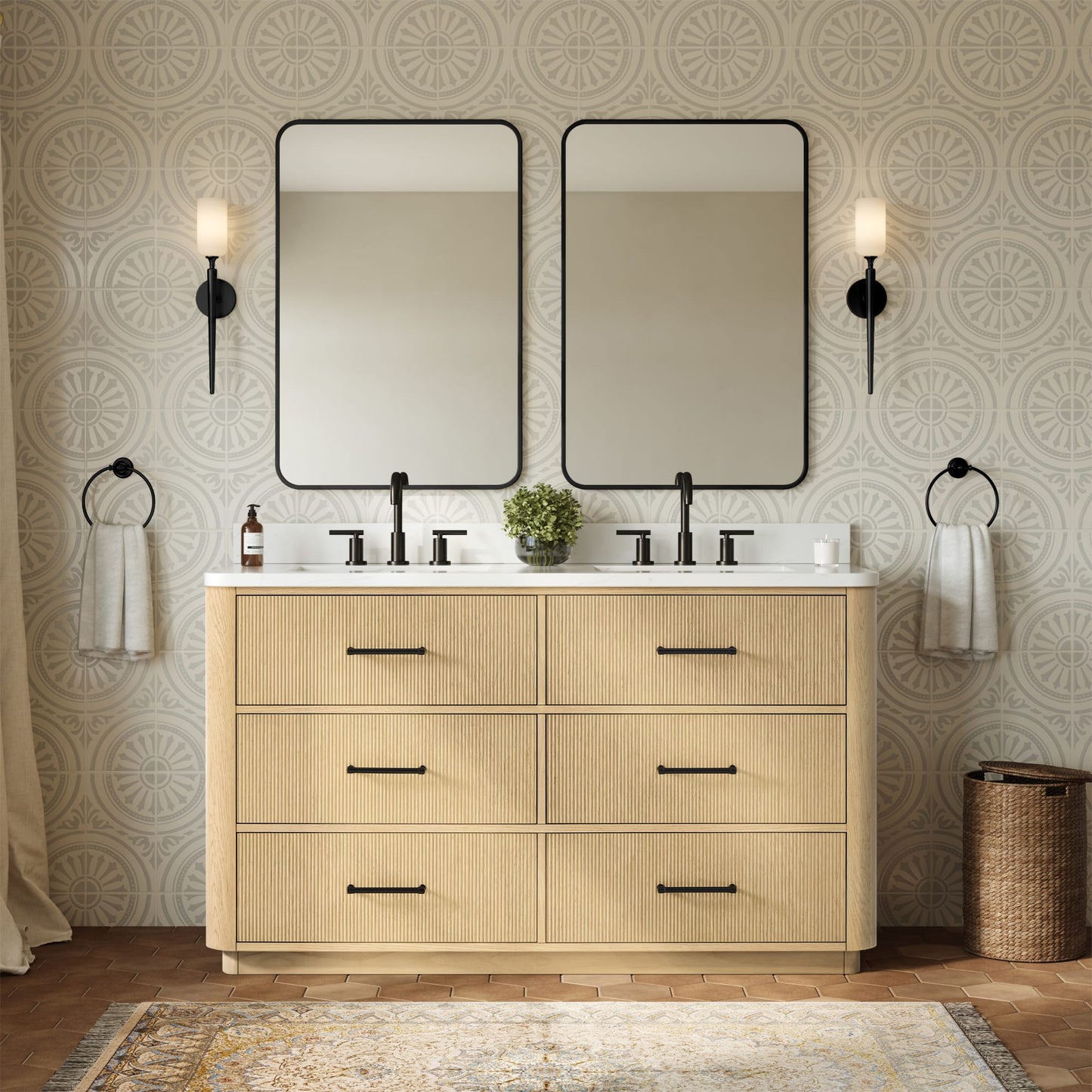 Francesca Bathroom Vanity with Countertop 60 inch Double Sink 3-hole Faucet Setup