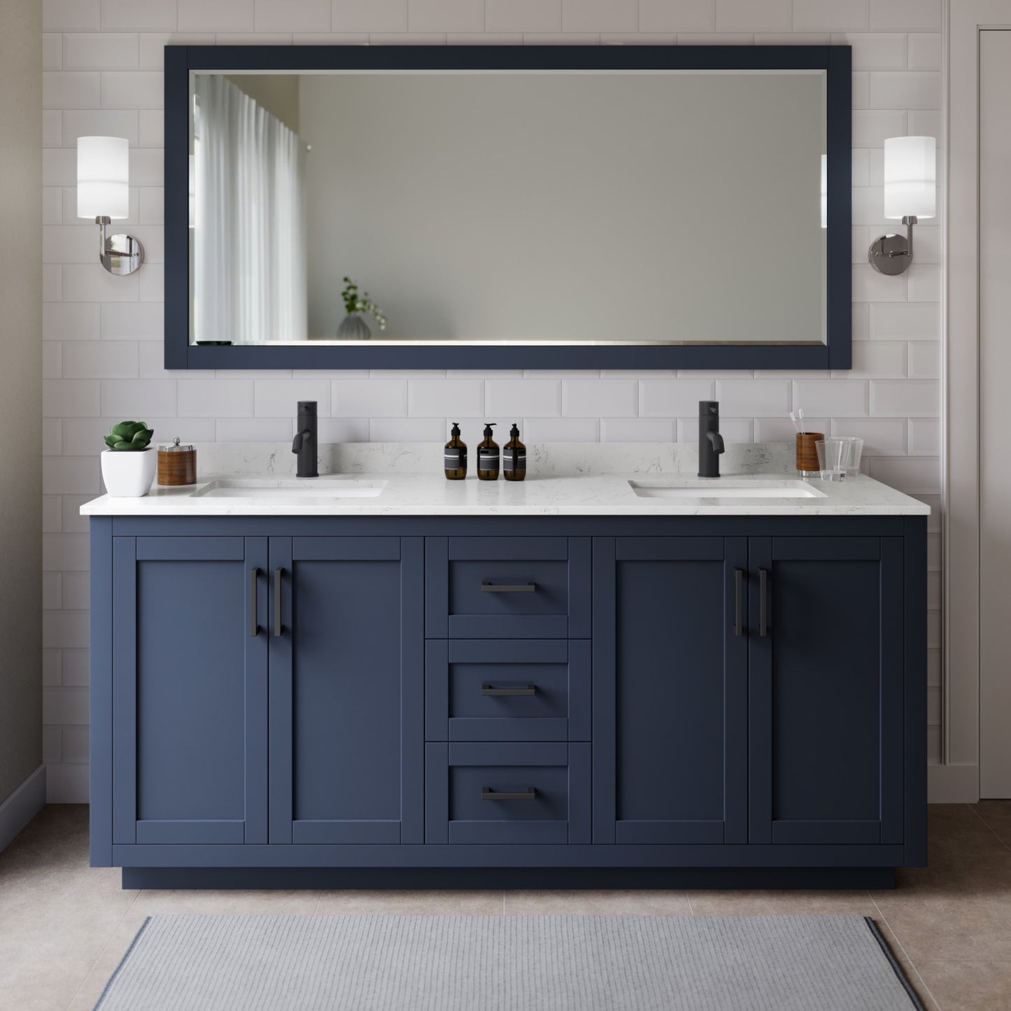 Miranda Bathroom Vanity with Countertop 72 inch Double Sink Single hole Faucet Setup