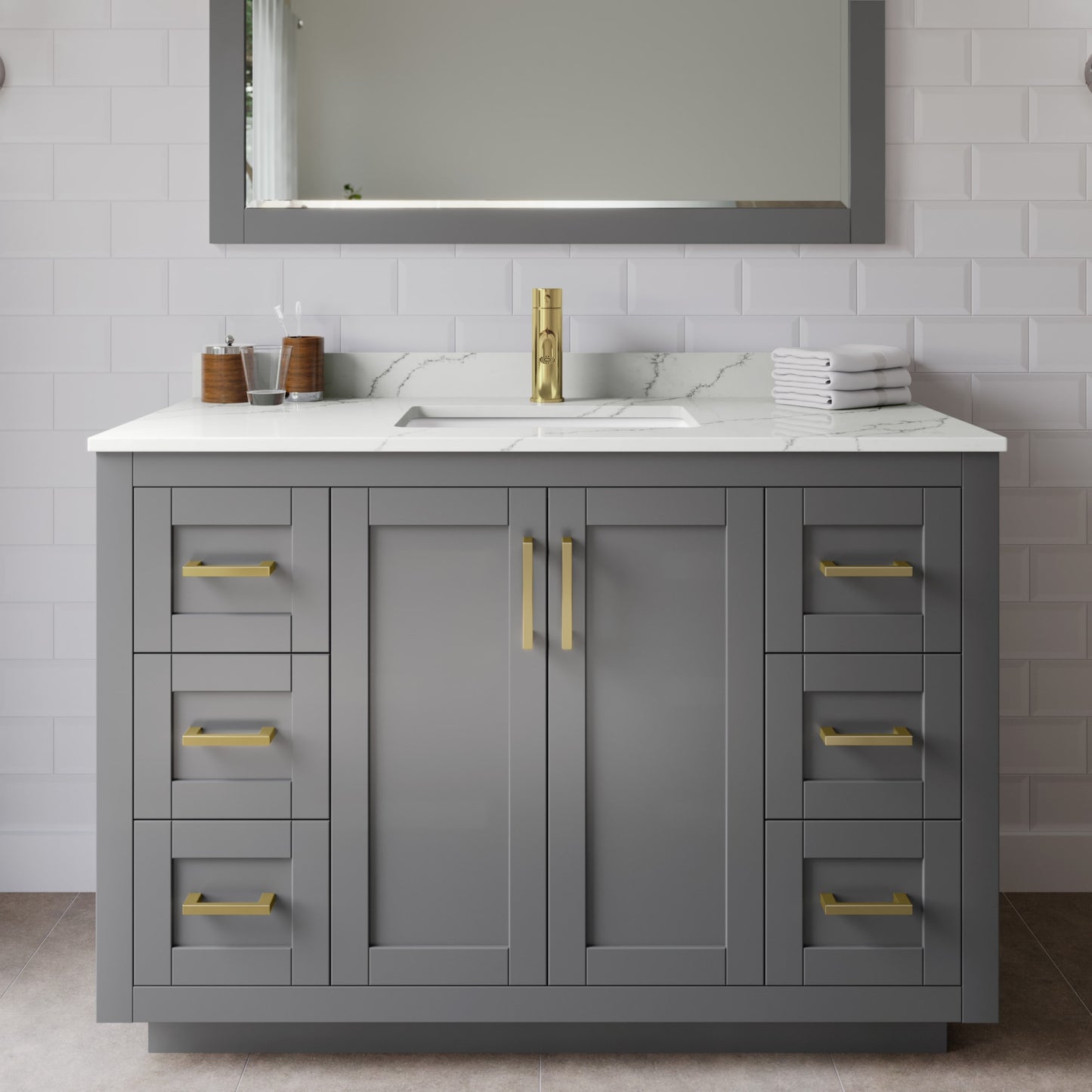 Miranda Bathroom Vanity with Countertop 48 inch Single Sink Single hole Faucet Setup