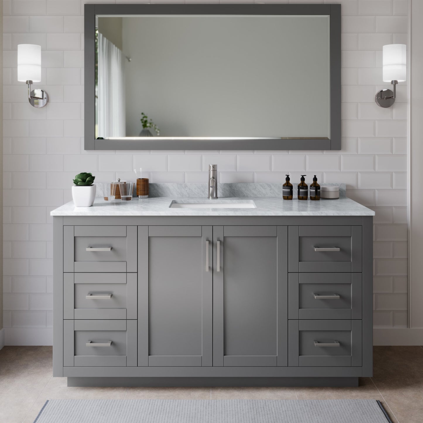 Miranda Bathroom Vanity with Countertop 66 inch Single Sink Single hole Faucet Setup
