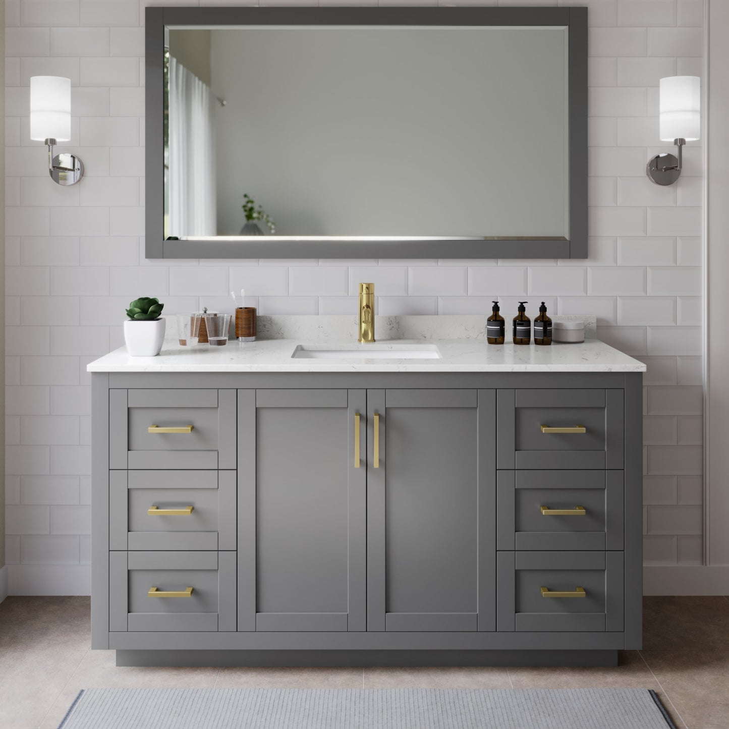 Miranda Bathroom Vanity with Countertop 66 inch Single Sink Single hole Faucet Setup
