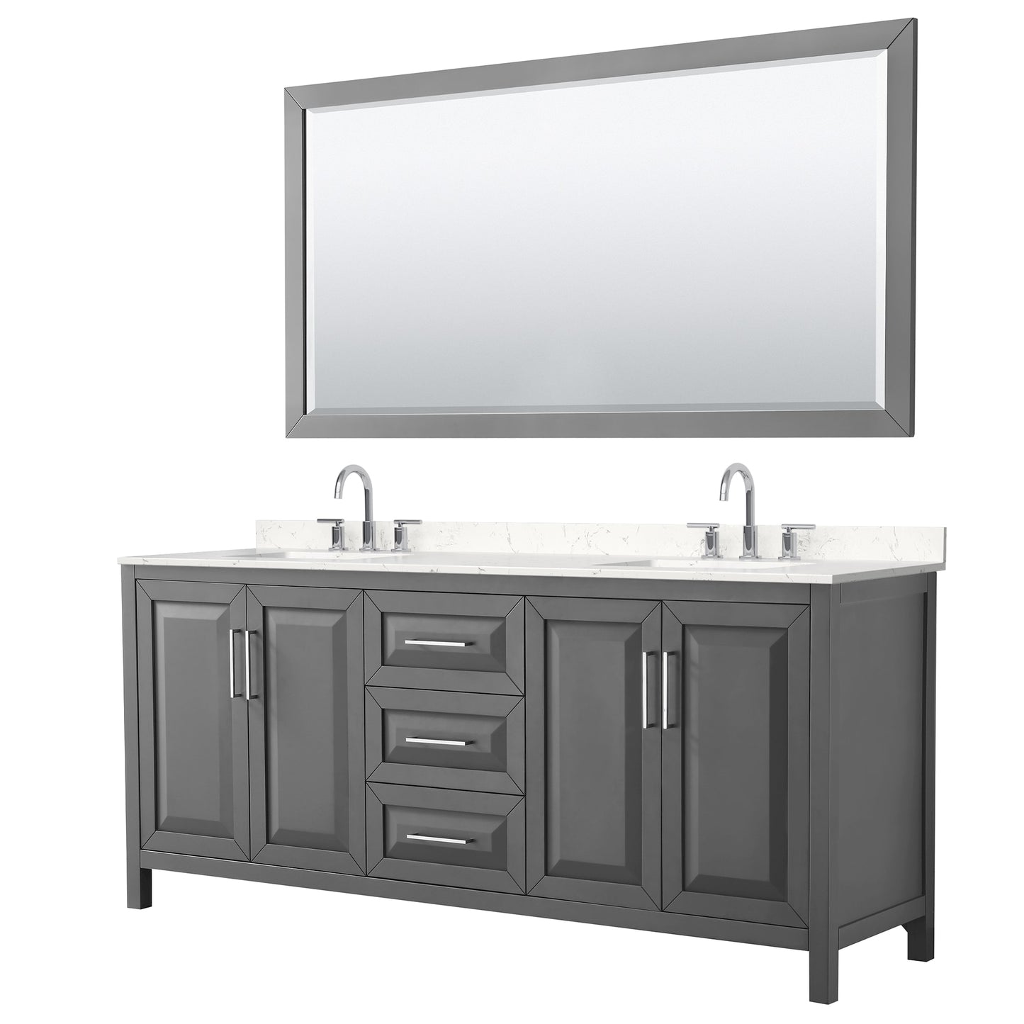 Daria Bathroom Vanity with Countertop 80 inch Double Sink 3-hole Faucet Setup
