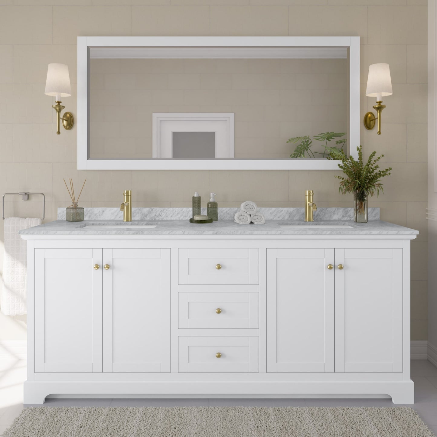 Avery Bathroom Vanity with Countertop 80 inch Double Sink Single hole Faucet Setup