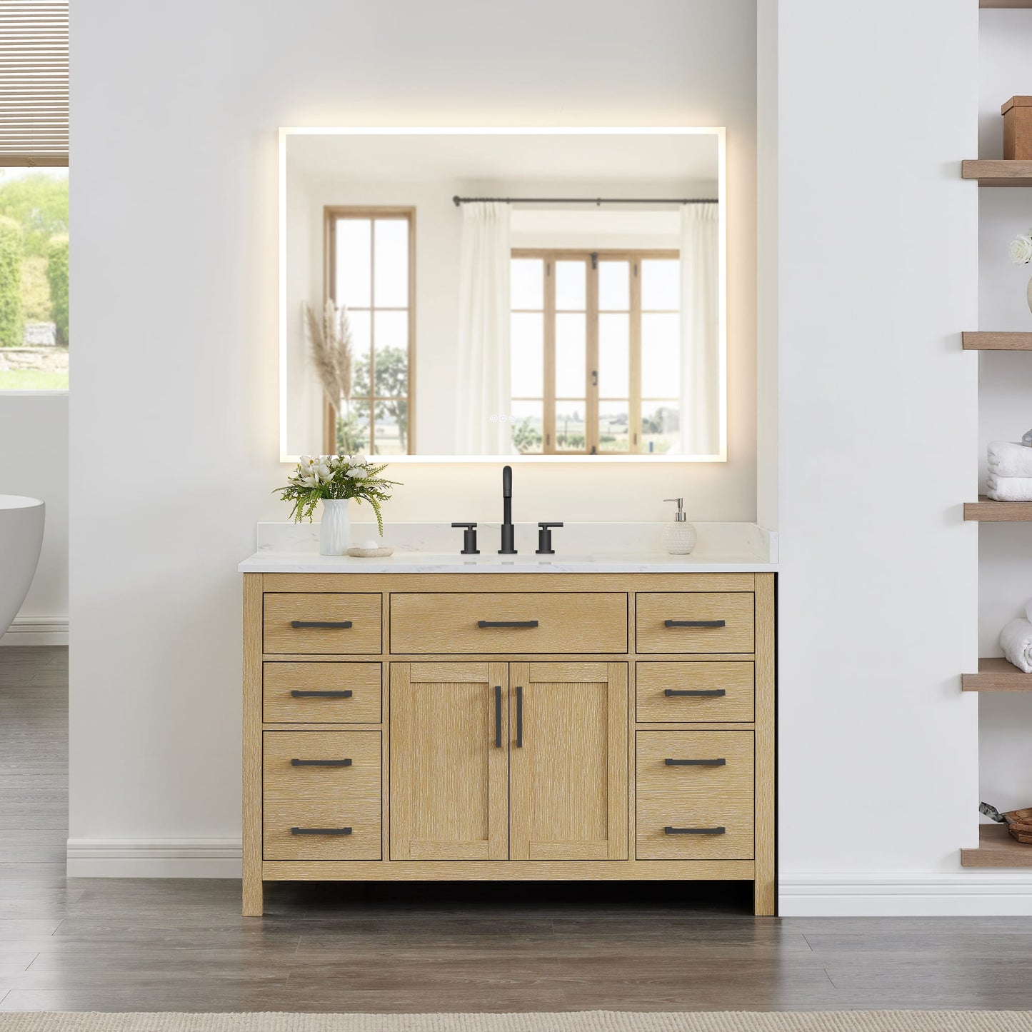 Beckett Bathroom Vanity with Countertop 54 inch Single Sink 3-hole Faucet Setup