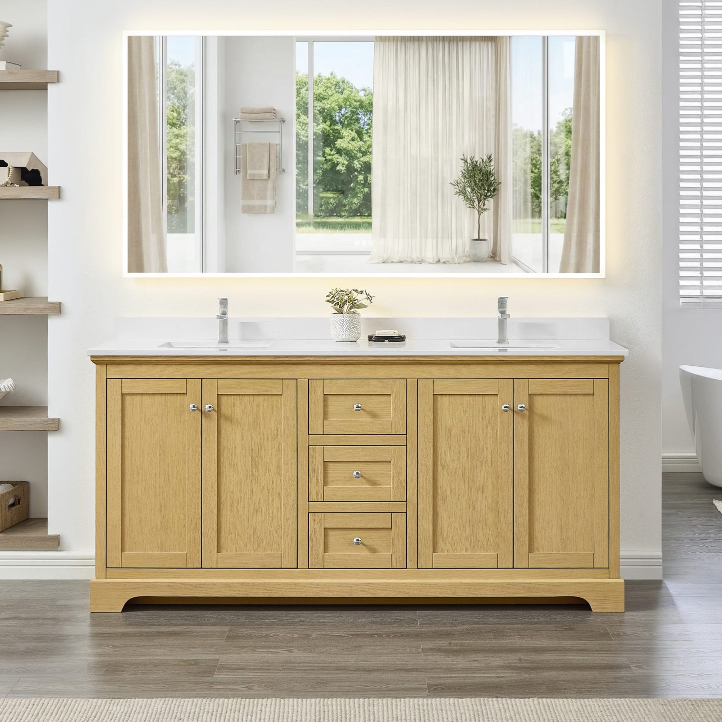 Avery Bathroom Vanity with Countertop 72 inch Double Sink Single hole Faucet Setup