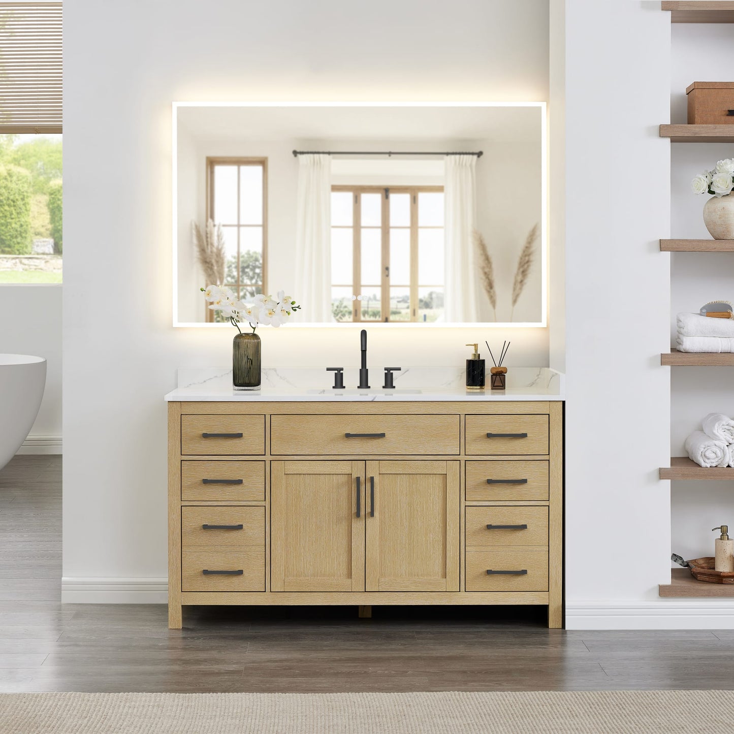 Beckett Bathroom Vanity with Countertop 60 inch Single Sink 3-hole Faucet Setup