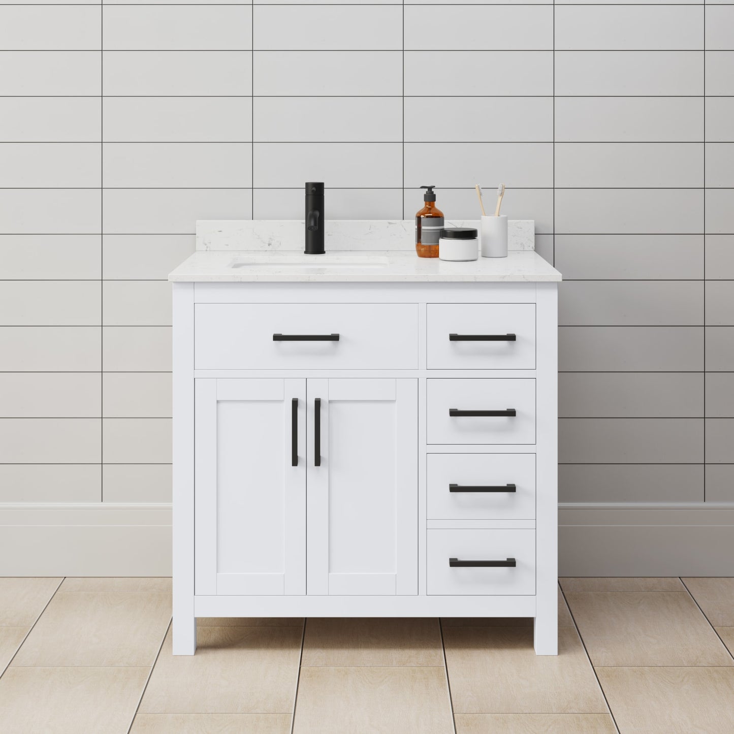 Beckett Bathroom Vanity with Countertop 36 inch Single Sink Single hole Faucet Setup
