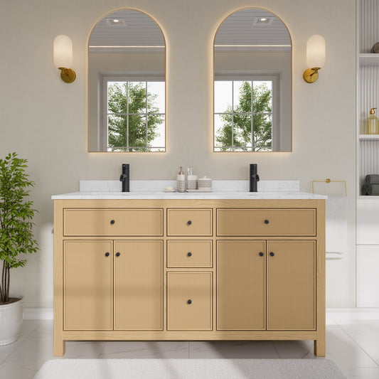 Pendry Bathroom Vanity with Countertop 60 inch Double Sink Single hole Faucet Setup