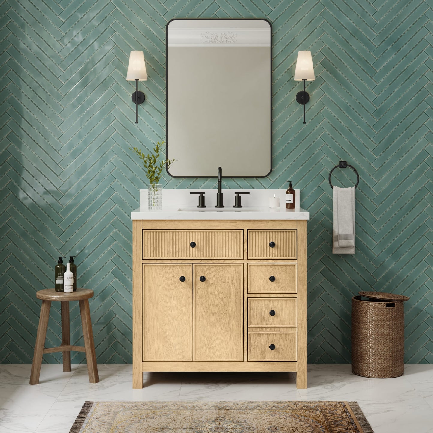 Rian Bathroom Vanity with Countertop 36 inch Single Sink 3-hole Faucet Setup
