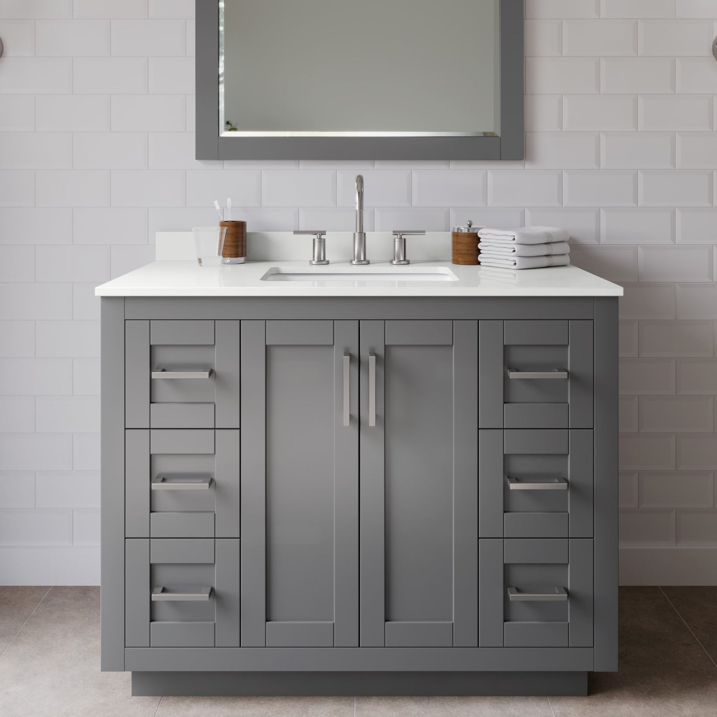 Miranda Bathroom Vanity with Countertop 42 inch Single Sink 3-hole Faucet Setup