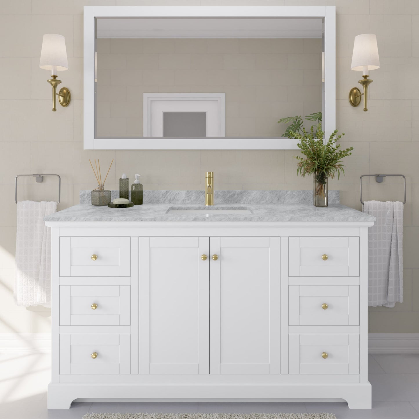 Avery Bathroom Vanity with Countertop 60 inch Single Sink Single hole Faucet Setup