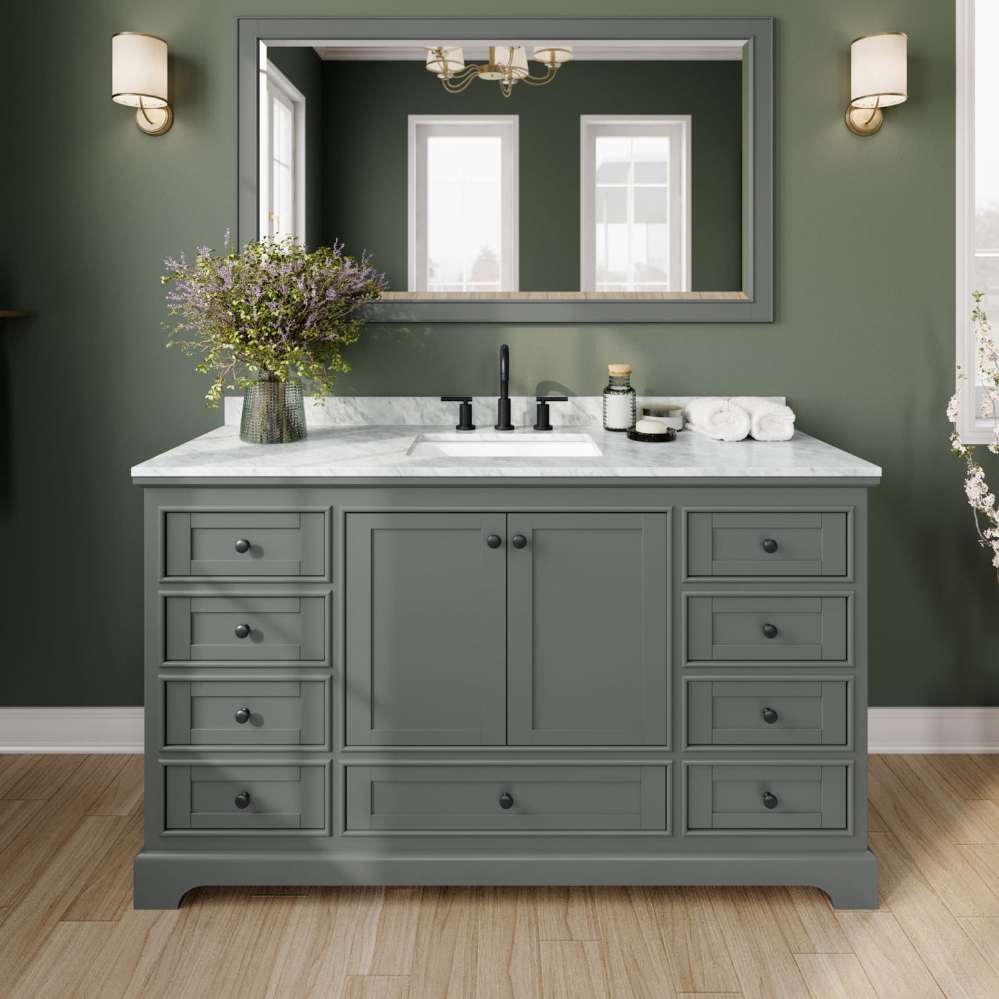 Deborah Bathroom Vanity with Countertop 60 inch Single Sink 3-hole Faucet Setup