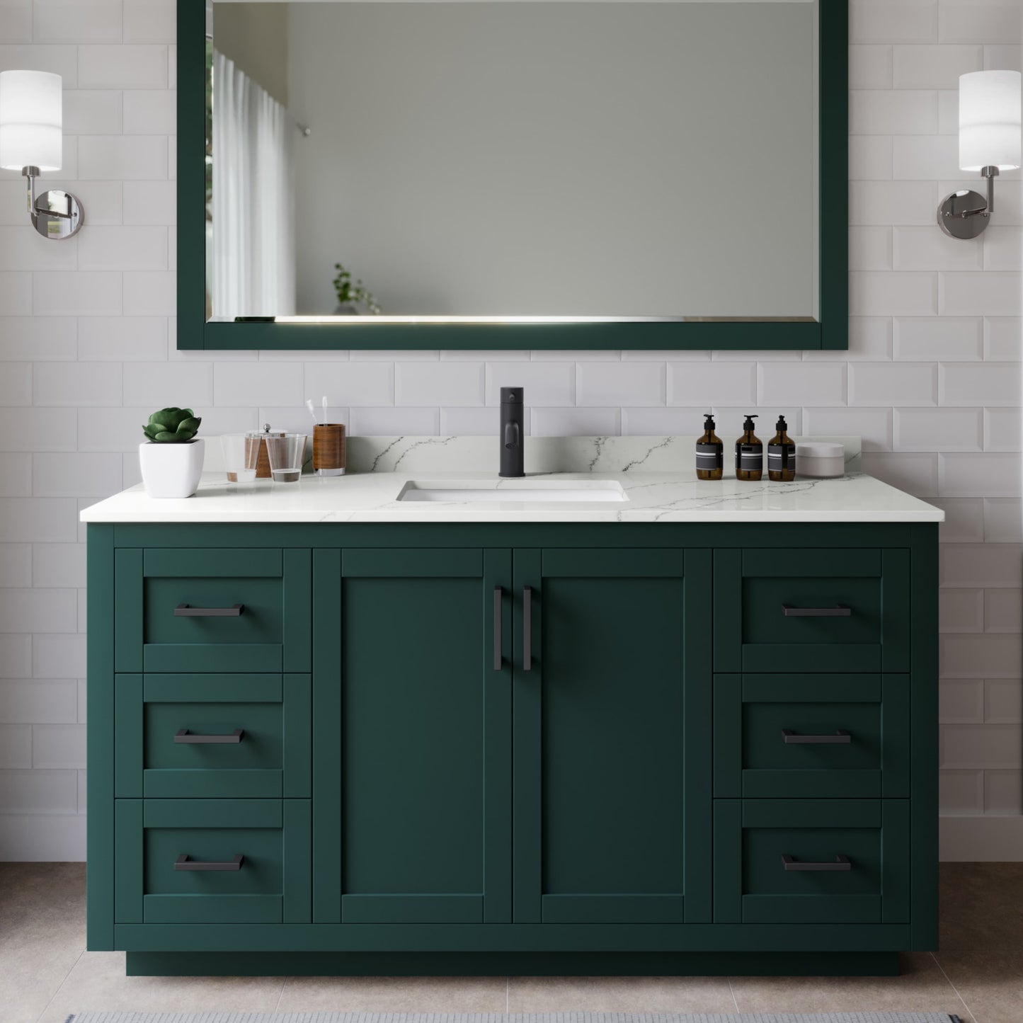 Miranda Bathroom Vanity with Countertop 60 inch Single Sink Single hole Faucet Setup