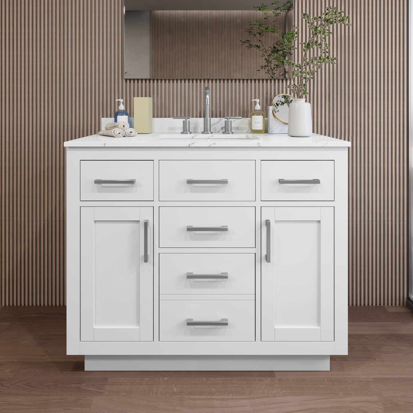 Beckett TK Bathroom Vanity with Countertop 42 inch Single Sink 3-hole Faucet Setup