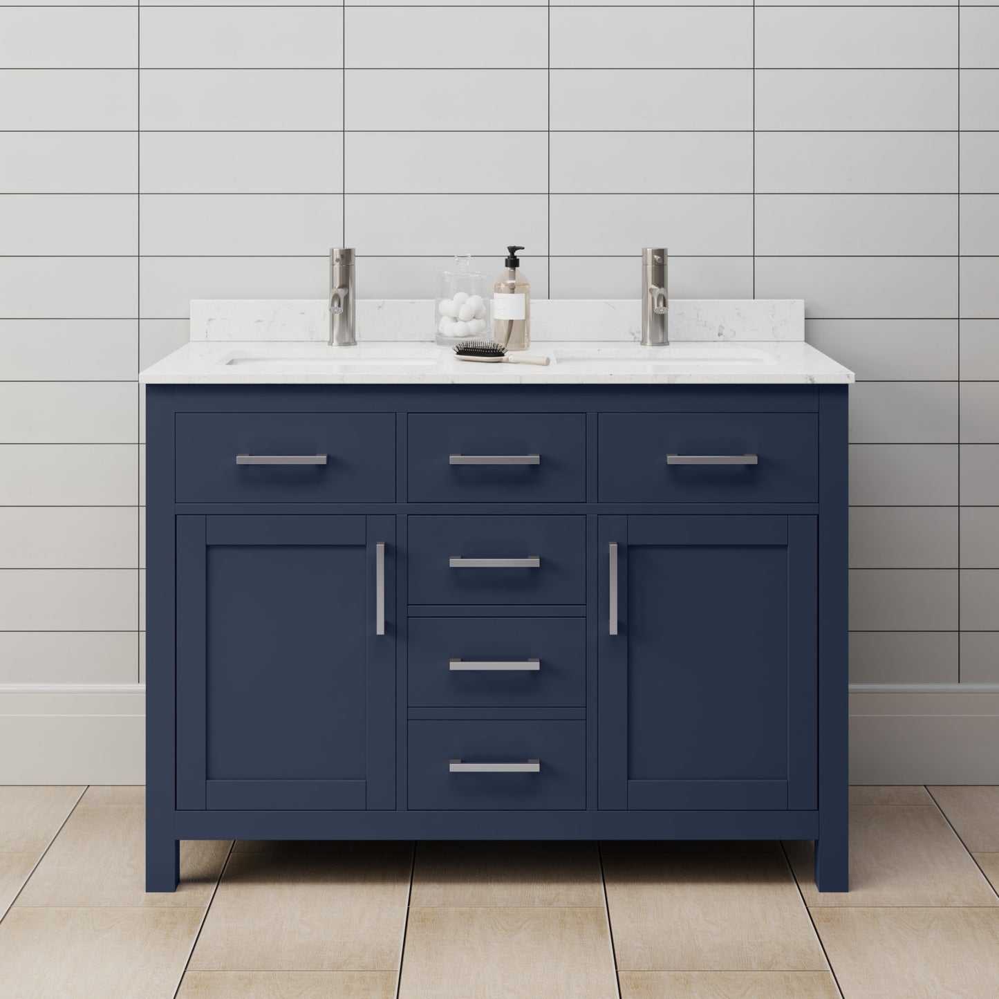 Beckett Bathroom Vanity with Countertop 48 inch Double Sink Single hole Faucet Setup