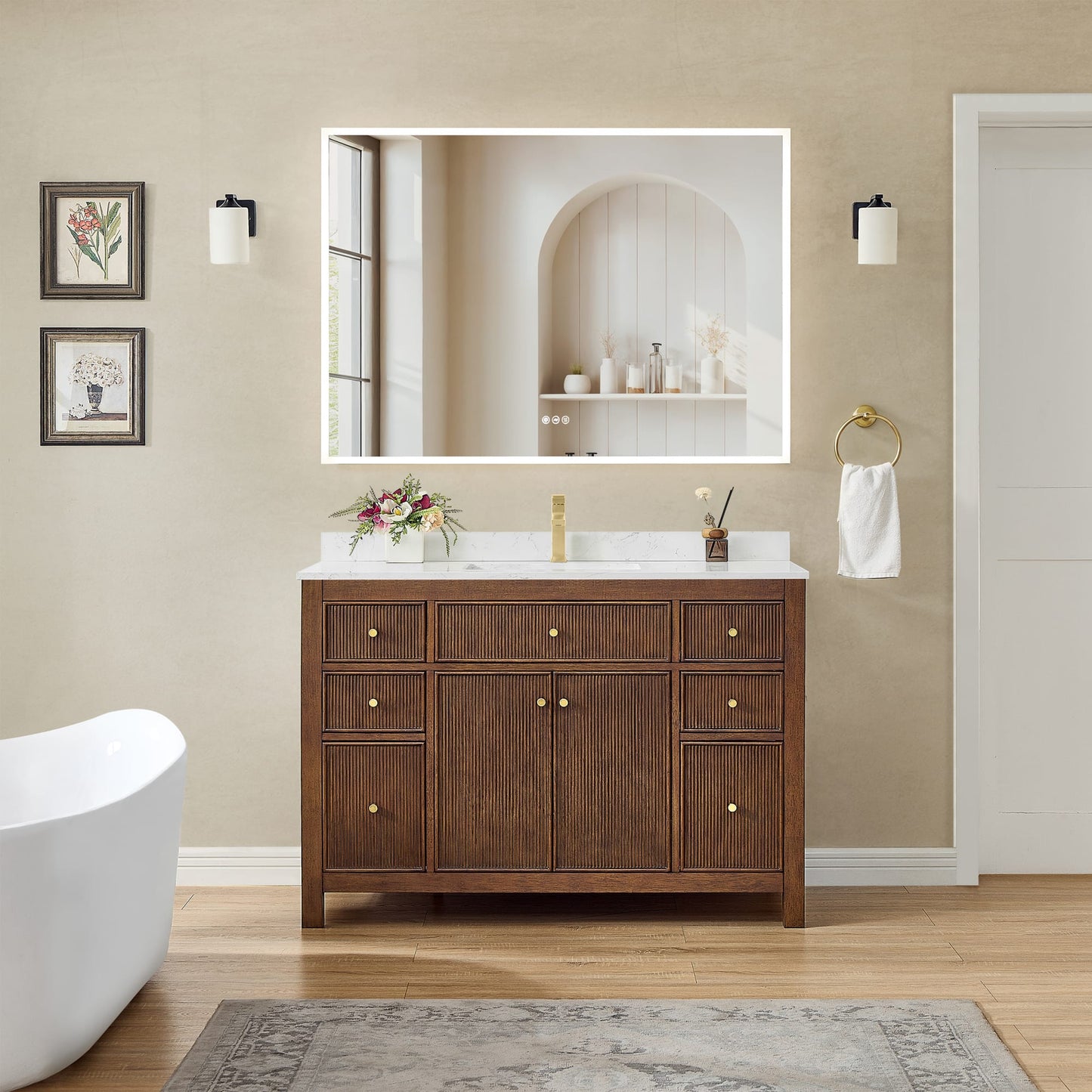 Pendry Bathroom Vanity with Countertop 48 inch Single Sink Single hole Faucet Setup