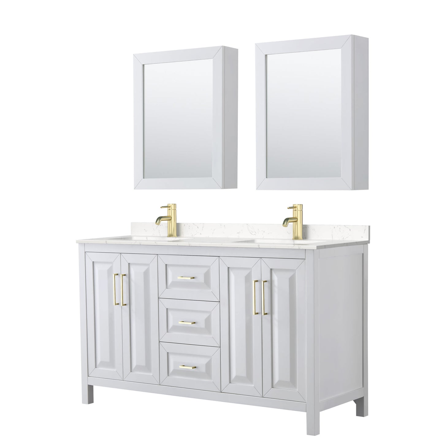 Daria Bathroom Vanity with Countertop 60 inch Double Sink Single hole Faucet Setup