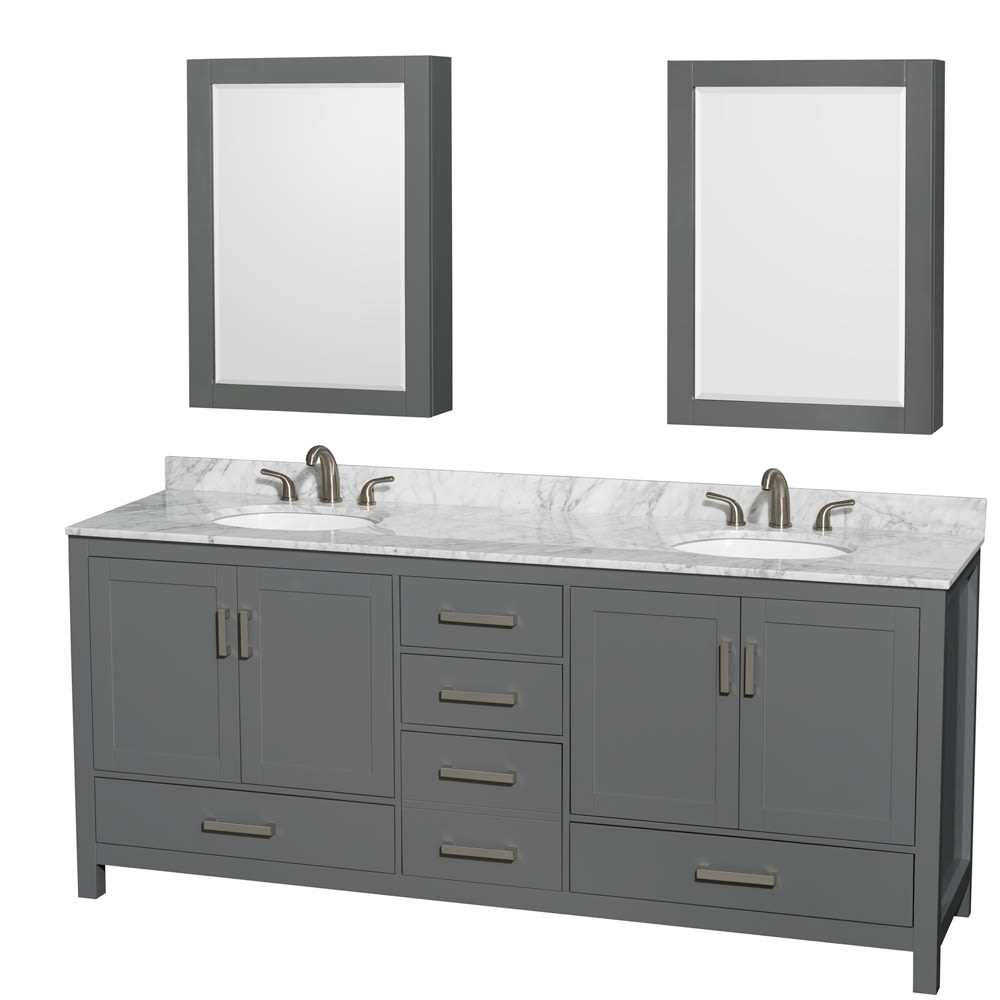 Sheffield Bathroom Vanity with Countertop 80 inch Double Sink 3-hole Faucet Setup