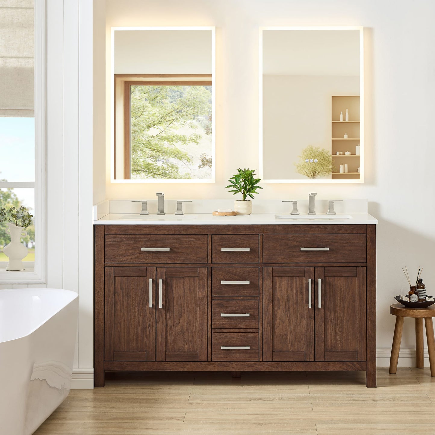 Beckett Bathroom Vanity with Countertop 60 inch Double Sink 3-hole Faucet Setup