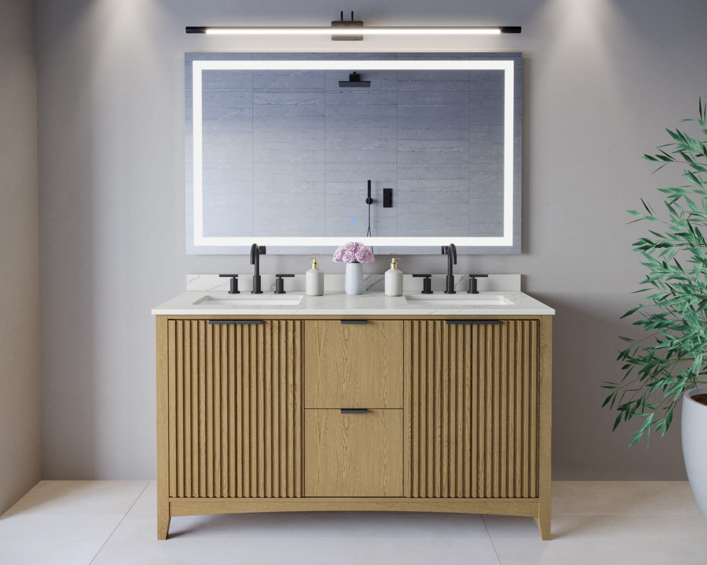 Palmilla Bathroom Vanity with Countertop 60 inch Double Sink 3-hole Faucet Setup