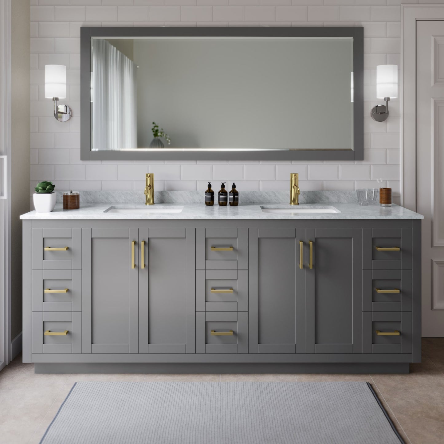 Miranda Bathroom Vanity with Countertop 84 inch Double Sink Single hole Faucet Setup