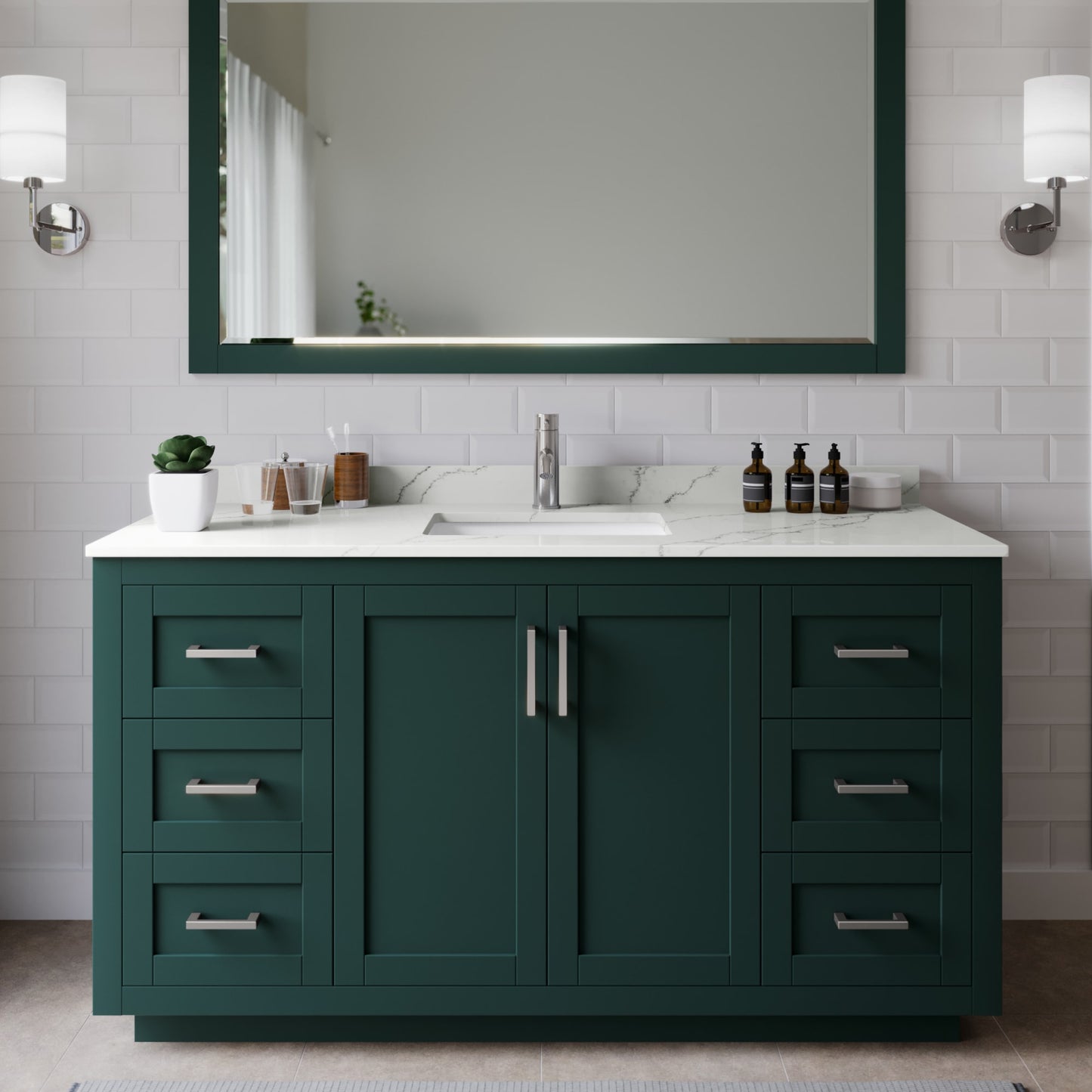 Miranda Bathroom Vanity with Countertop 60 inch Single Sink Single hole Faucet Setup