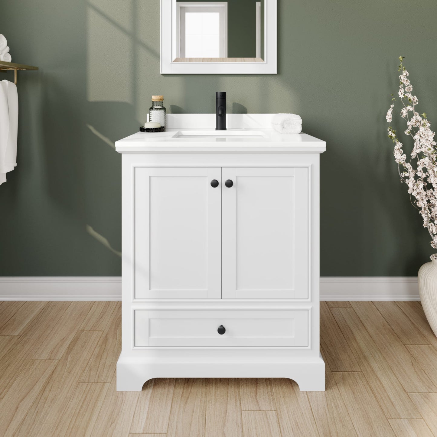 Deborah Bathroom Vanity with Countertop 30 inch Single Sink Single hole Faucet Setup