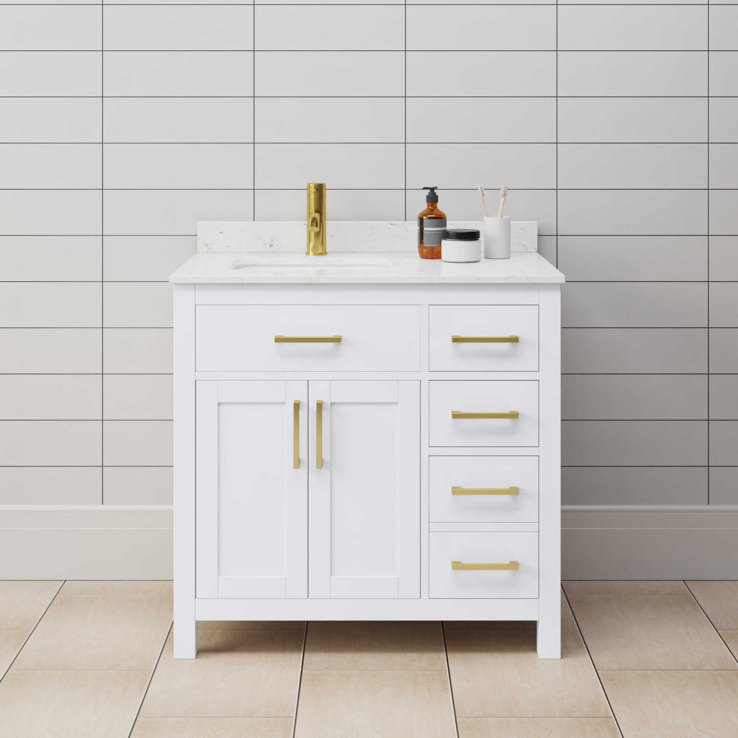 Beckett Bathroom Vanity with Countertop 36 inch Single Sink Single hole Faucet Setup