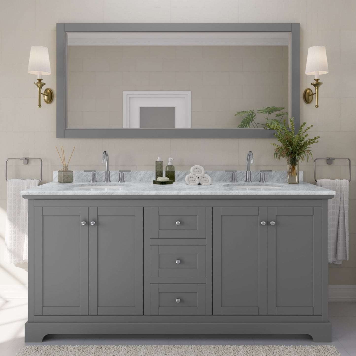 Avery Bathroom Vanity with Countertop 72 inch Double Sink 3-hole Faucet Setup