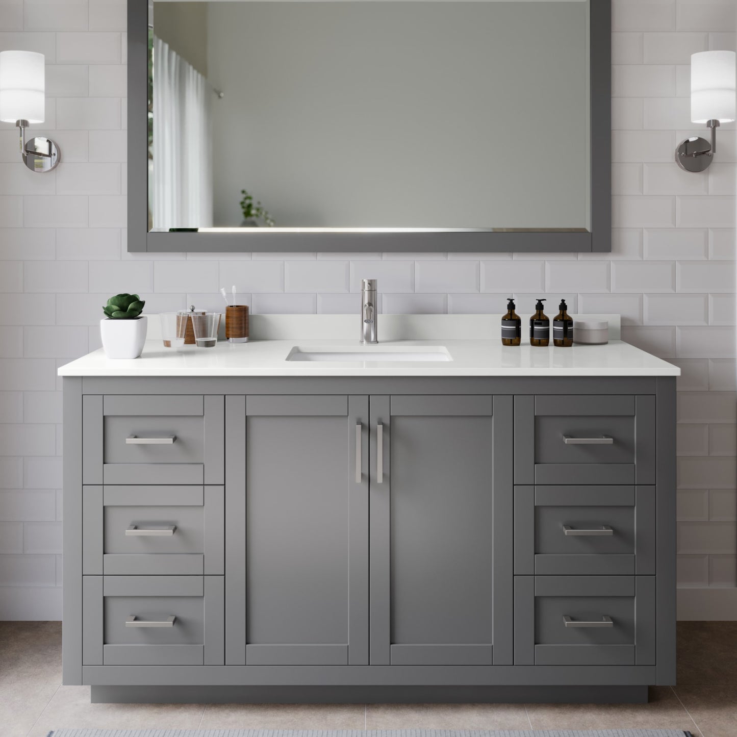 Miranda Bathroom Vanity with Countertop 60 inch Single Sink Single hole Faucet Setup