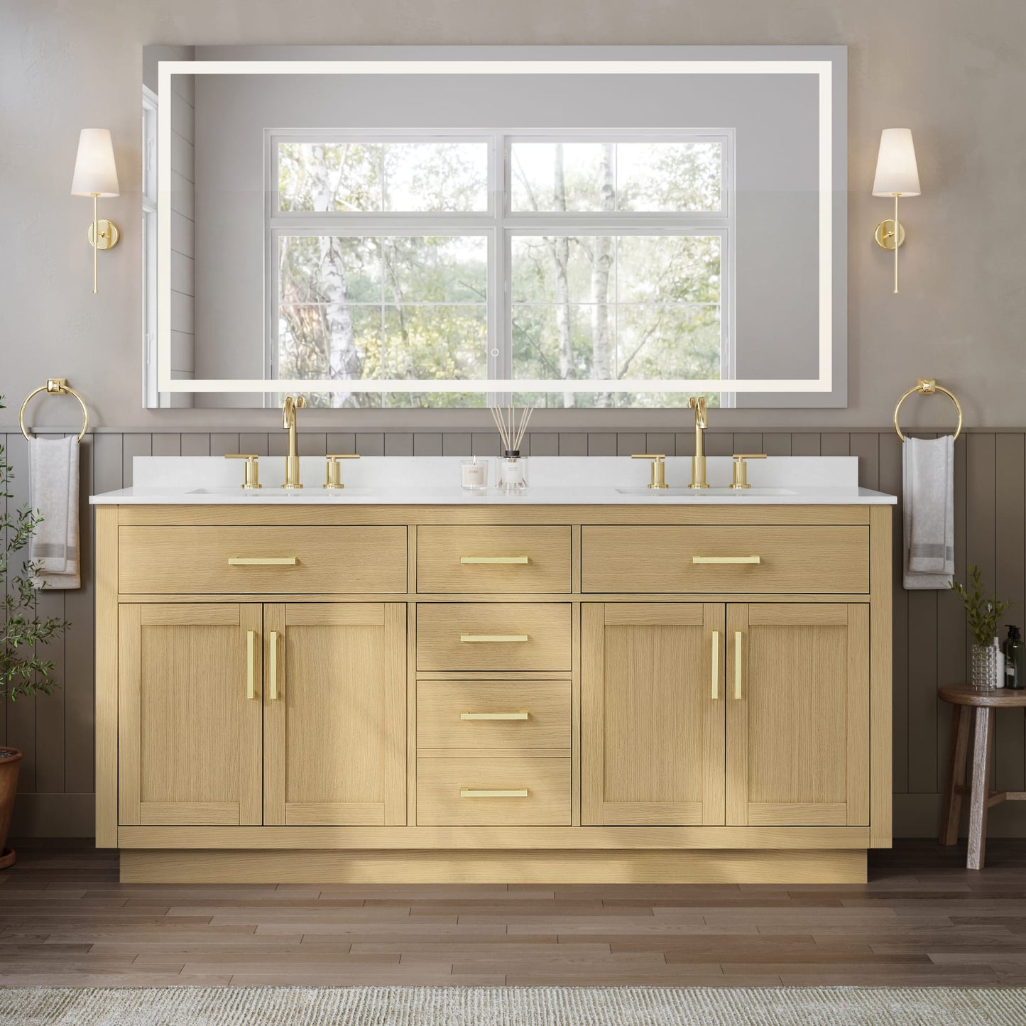 Beckett TK Bathroom Vanity with Countertop 72 inch Double Sink 3-hole Faucet Setup