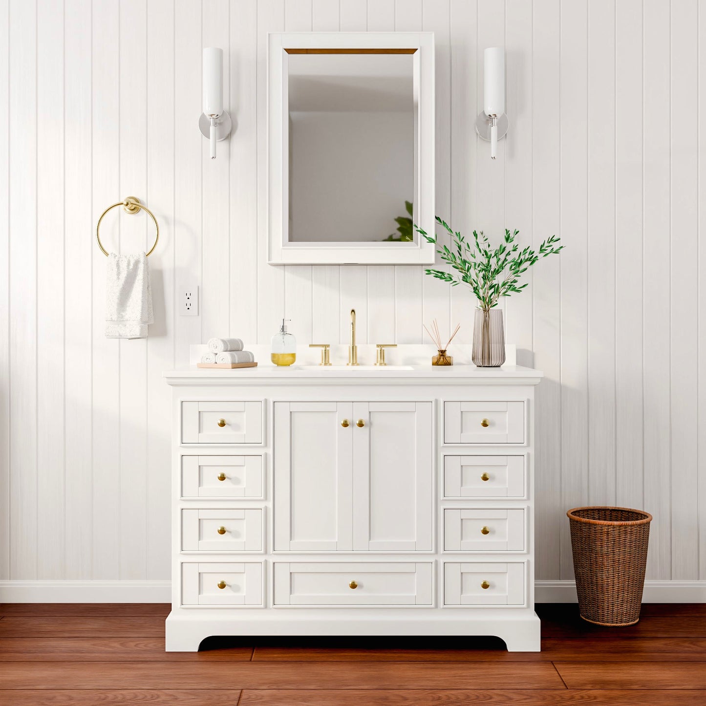 Deborah Bathroom Vanity with Countertop 48 inch Single Sink 3-hole Faucet Setup
