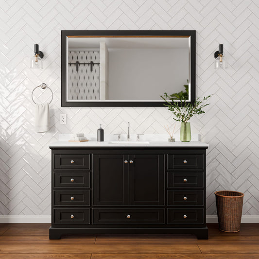 Deborah Bathroom Vanity with Countertop 60 inch Single Sink 3-hole Faucet Setup