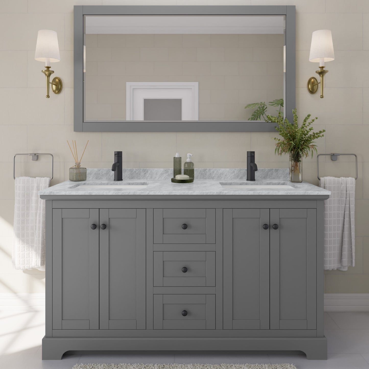 Avery Bathroom Vanity with Countertop 60 inch Double Sink Single hole Faucet Setup