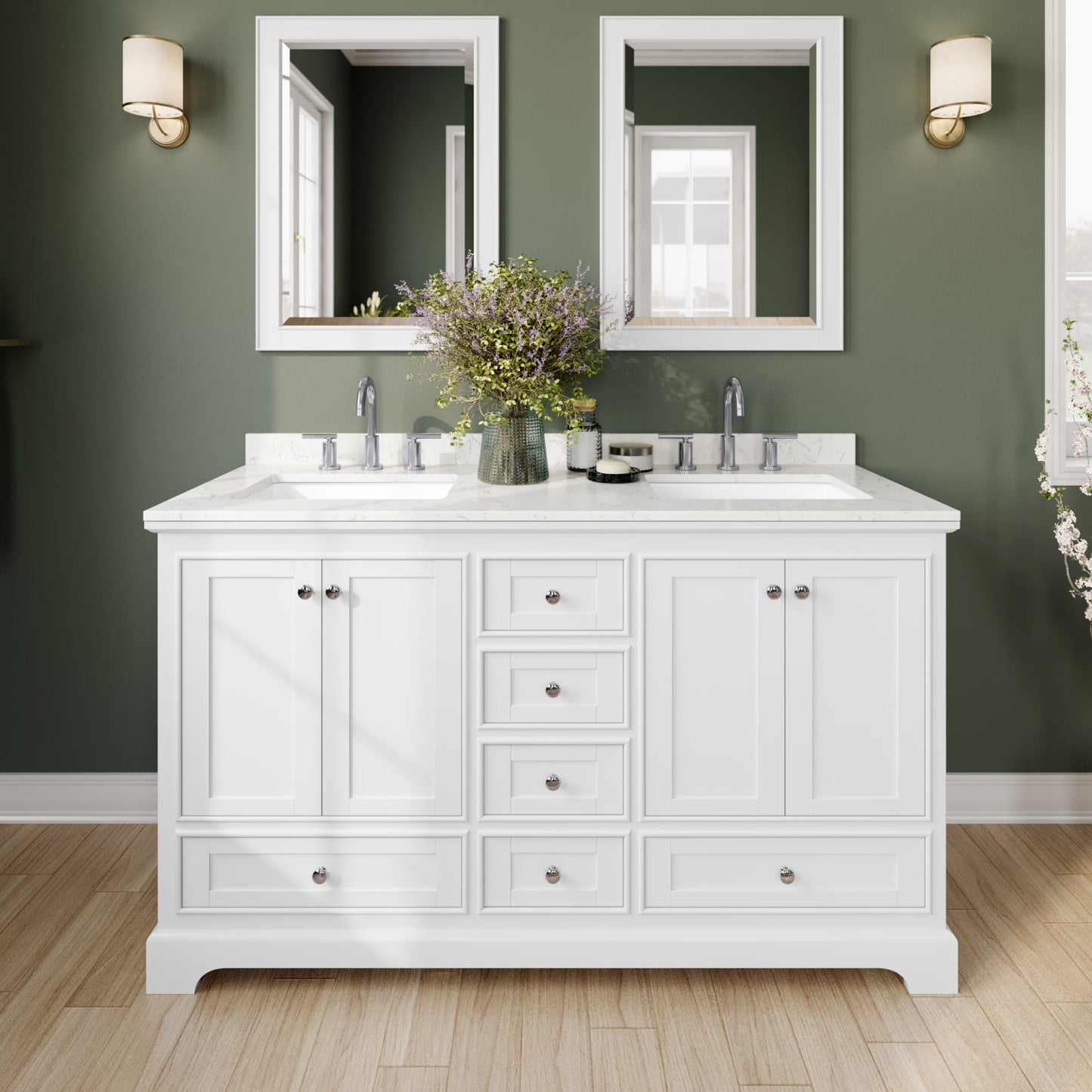 Deborah Bathroom Vanity with Countertop 60 inch Double Sink 3-hole Faucet Setup