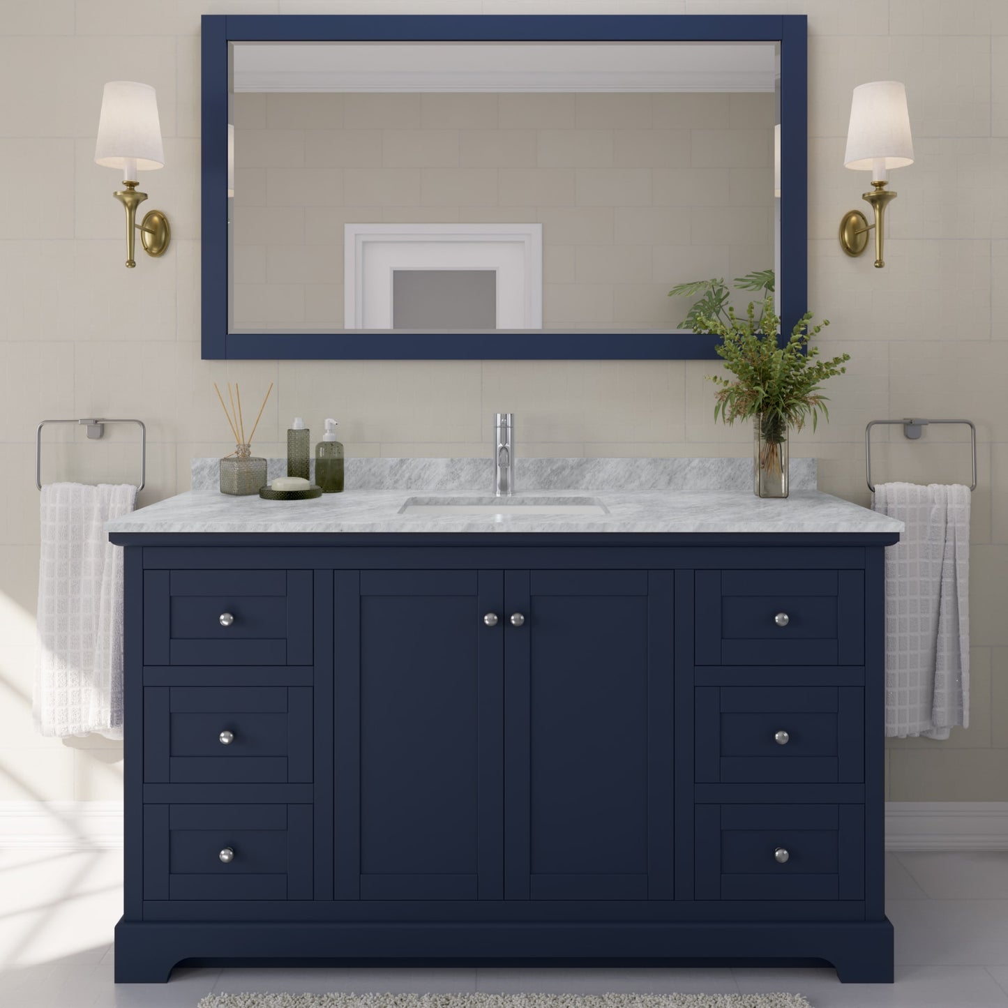 Avery Bathroom Vanity with Countertop 60 inch Single Sink Single hole Faucet Setup