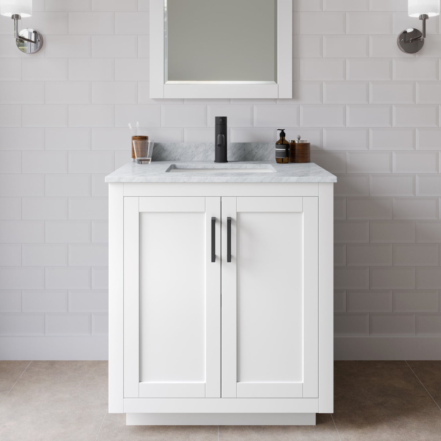 Miranda Bathroom Vanity with Countertop 30 inch Single Sink Single hole Faucet Setup