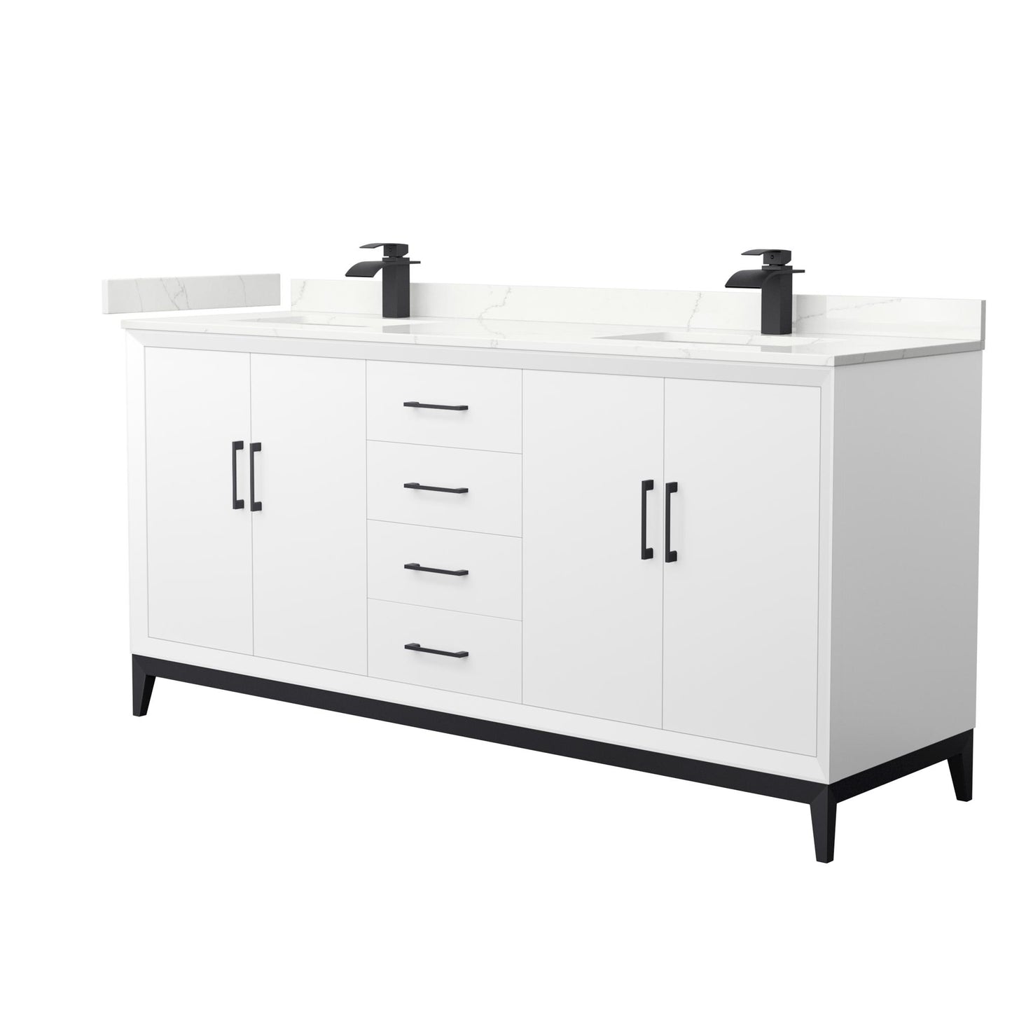 Amici Bathroom Vanity with Countertop 72 inch Double Sink Single hole Faucet Setup
