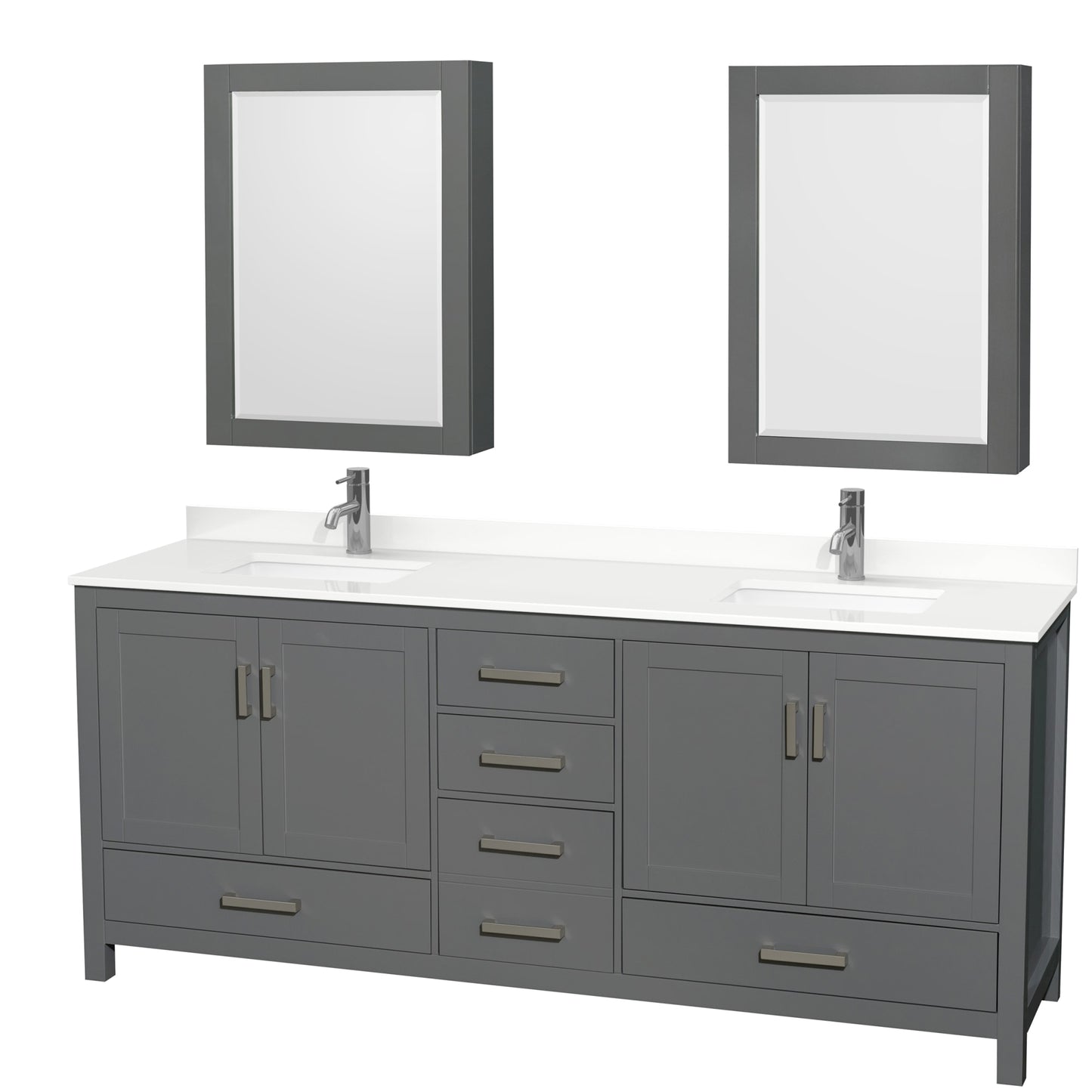 Sheffield Bathroom Vanity with Countertop 80 inch Double Sink Single hole Faucet Setup
