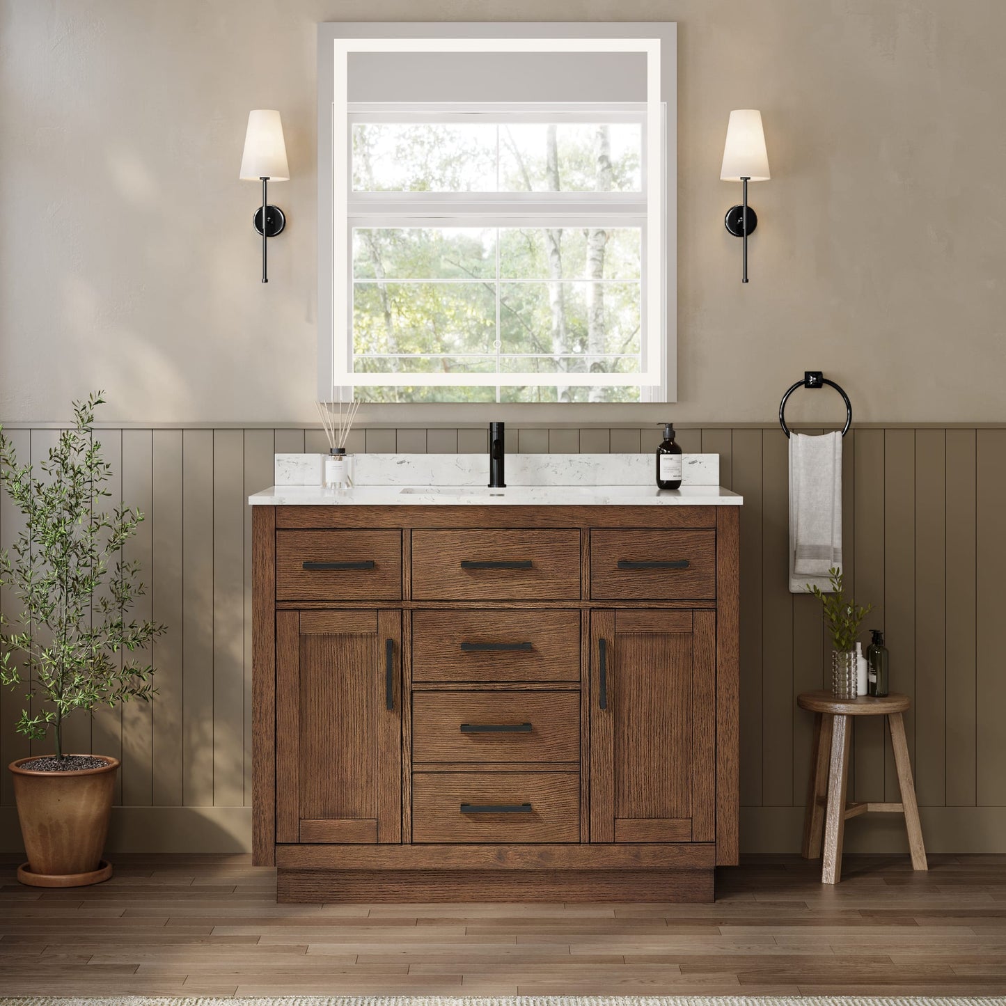 Beckett TK Bathroom Vanity with Countertop 42 inch Single Sink Single hole Faucet Setup