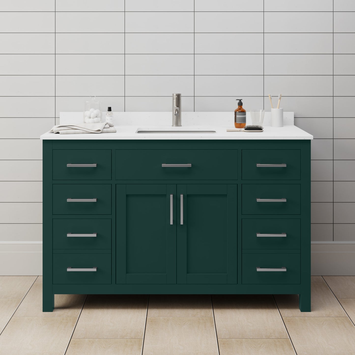 Beckett Bathroom Vanity with Countertop 54 inch Single Sink Single hole Faucet Setup