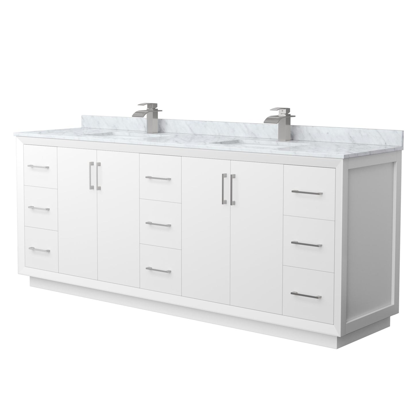 Strada Bathroom Vanity with Countertop 84 inch Double Sink Single hole Faucet Setup