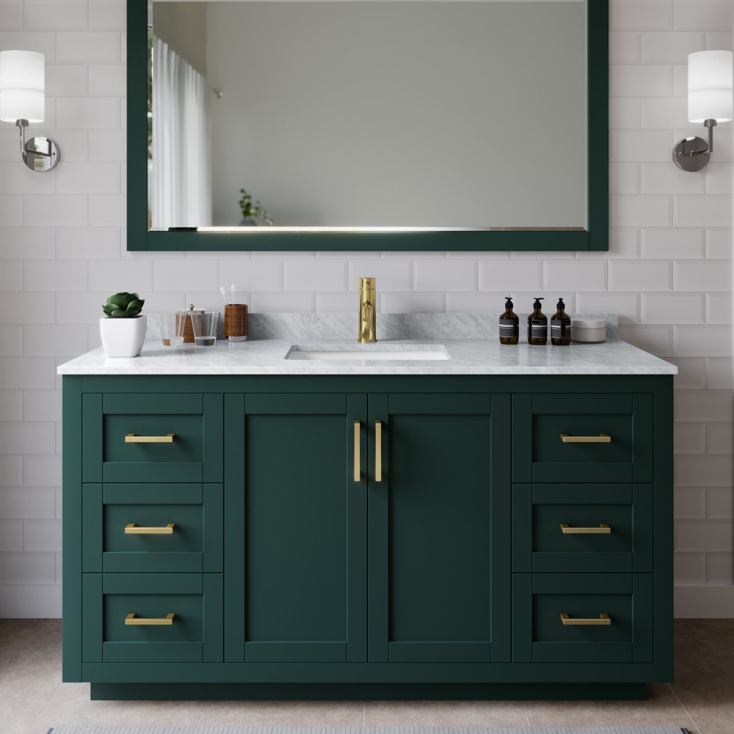Miranda Bathroom Vanity with Countertop 60 inch Single Sink Single hole Faucet Setup